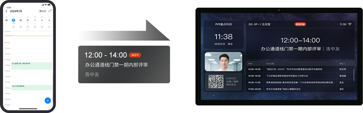 钉钉会议预约同步到电子门牌